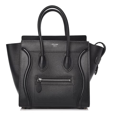 celine satin calfskin bi-color micro luggage cream black|Micro Luggage handbag in drummed calfskin .